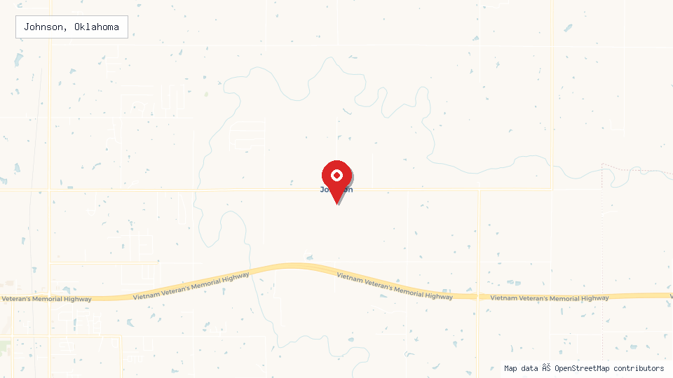 Street map of Johnson, Oklahoma with location pin