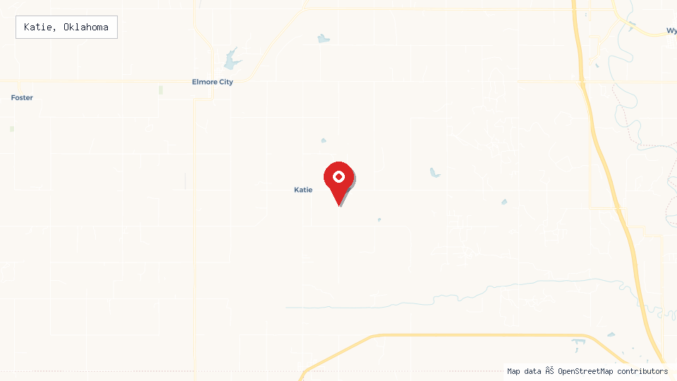 Street map of Katie, Oklahoma with location pin