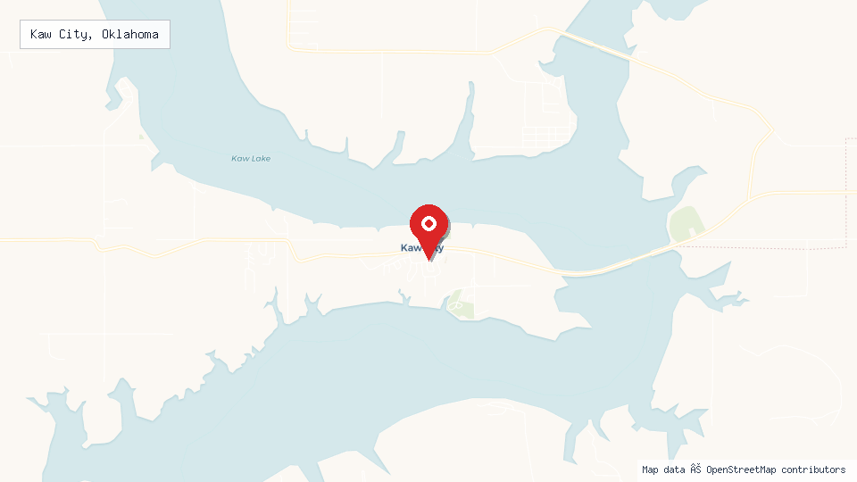 Street map of Kaw City, Oklahoma with location pin