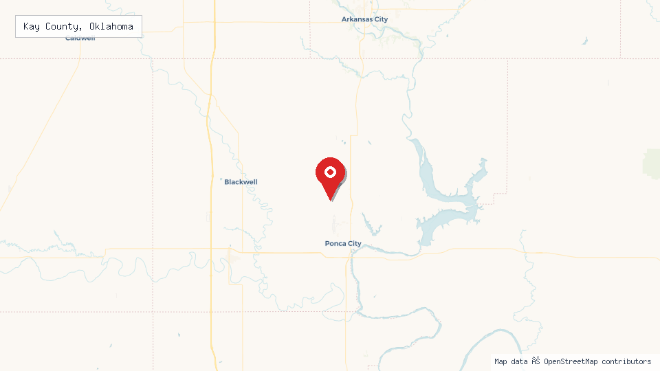 Street map of Kay County, Oklahoma with location pin