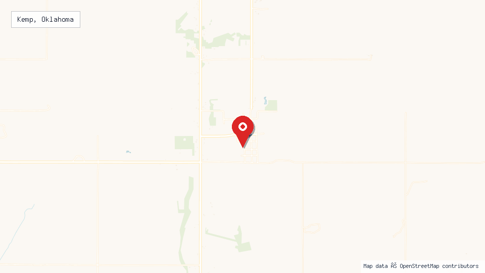 Street map of Kemp, Oklahoma with location pin