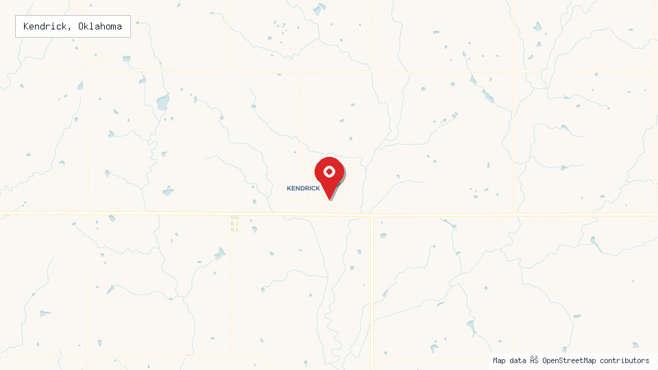 Street map of Kendrick, Oklahoma with location pin
