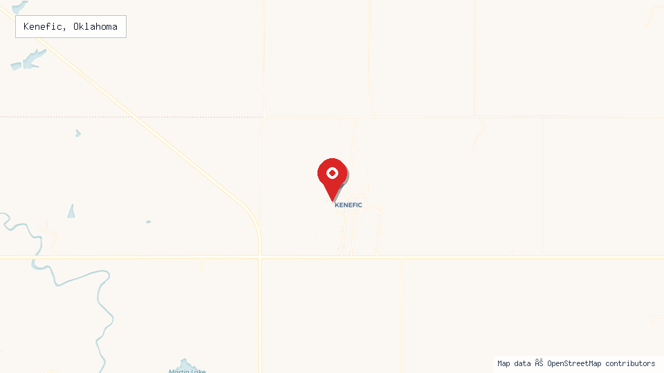 Street map of Kenefic, Oklahoma with location pin