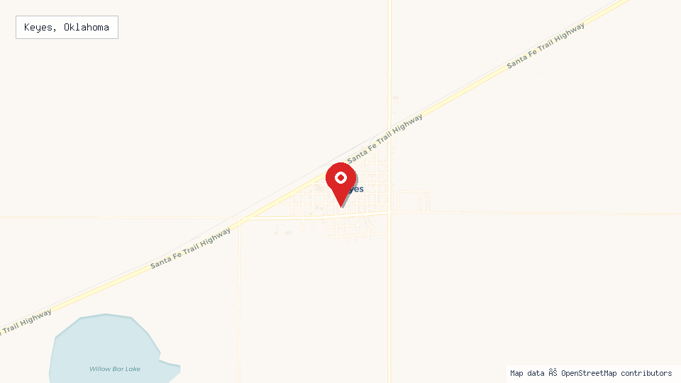Street map of Keyes, Oklahoma with location pin