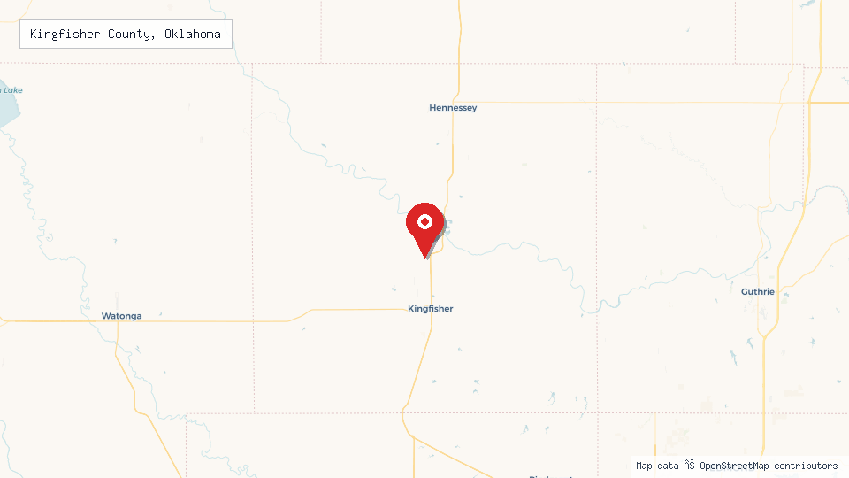 Street map of Kingfisher County, Oklahoma with location pin