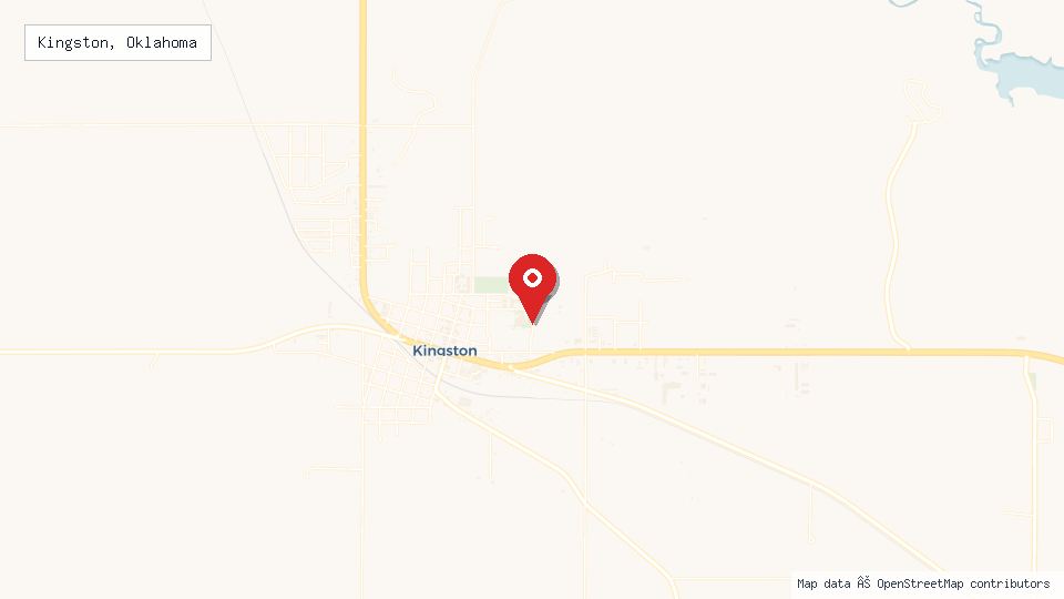 Street map of Kingston, Oklahoma with location pin