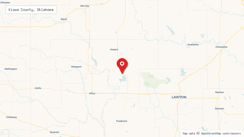 Street map of Kiowa County, Oklahoma with location pin