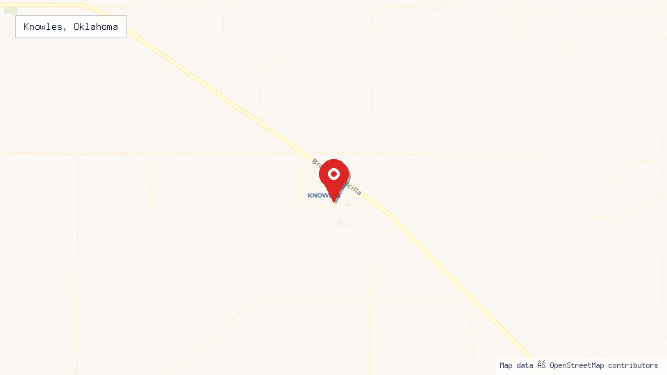 Street map of Knowles, Oklahoma with location pin