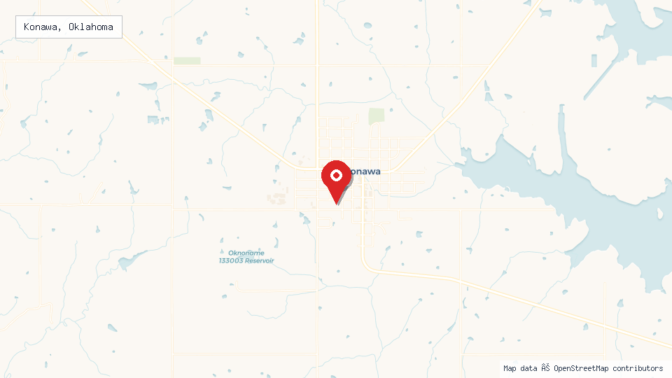 Street map of Konawa, Oklahoma with location pin
