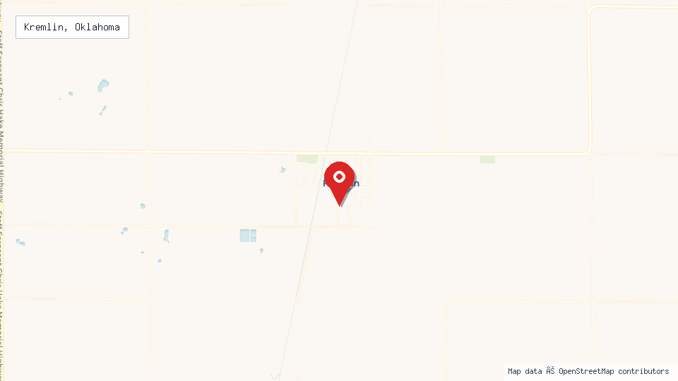 Street map of Kremlin, Oklahoma with location pin
