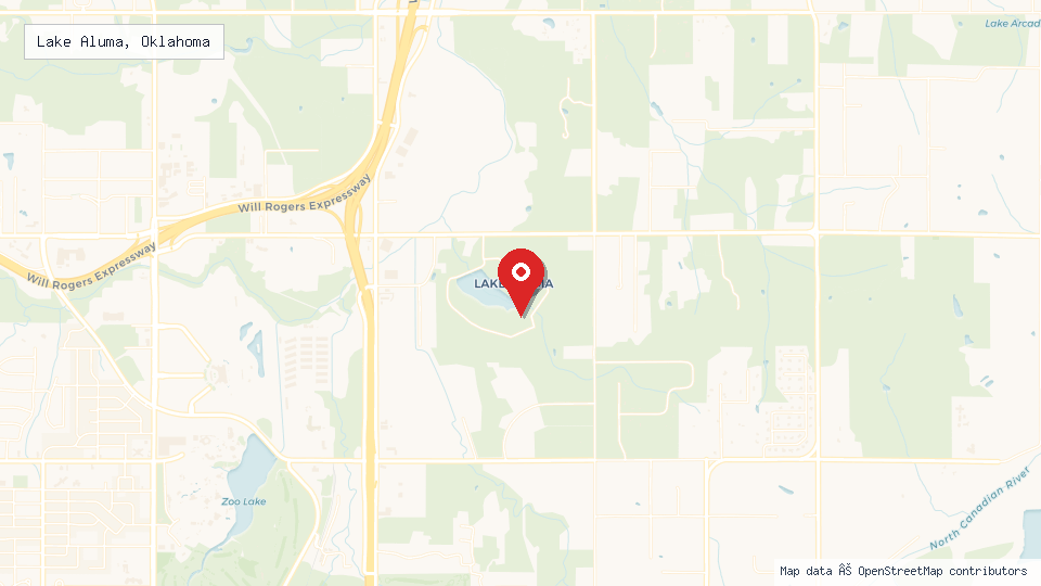 Street map of Lake Aluma, Oklahoma with location pin