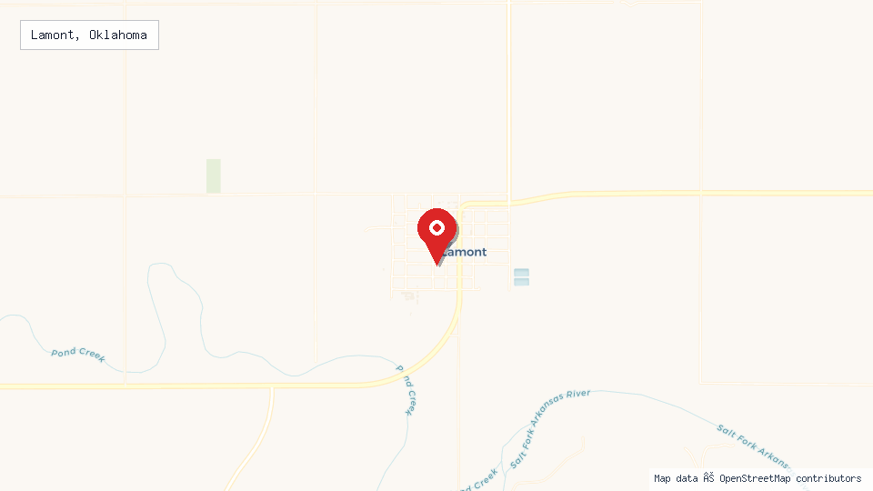 Street map of Lamont, Oklahoma with location pin