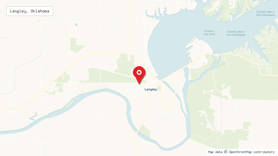 Street map of Langley, Oklahoma with location pin