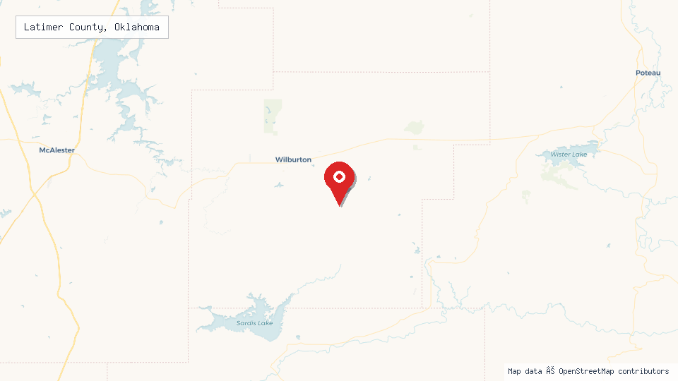 Street map of Latimer County, Oklahoma with location pin