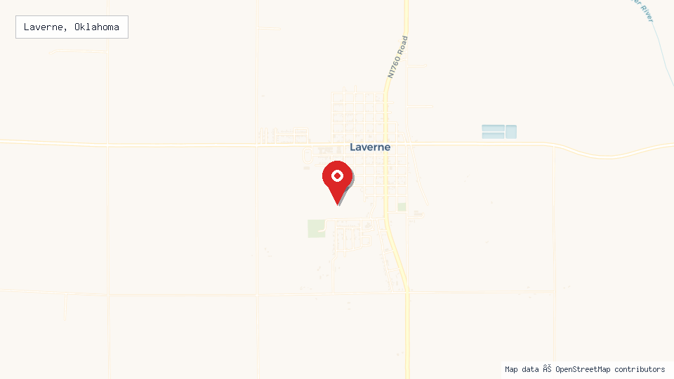 Street map of Laverne, Oklahoma with location pin