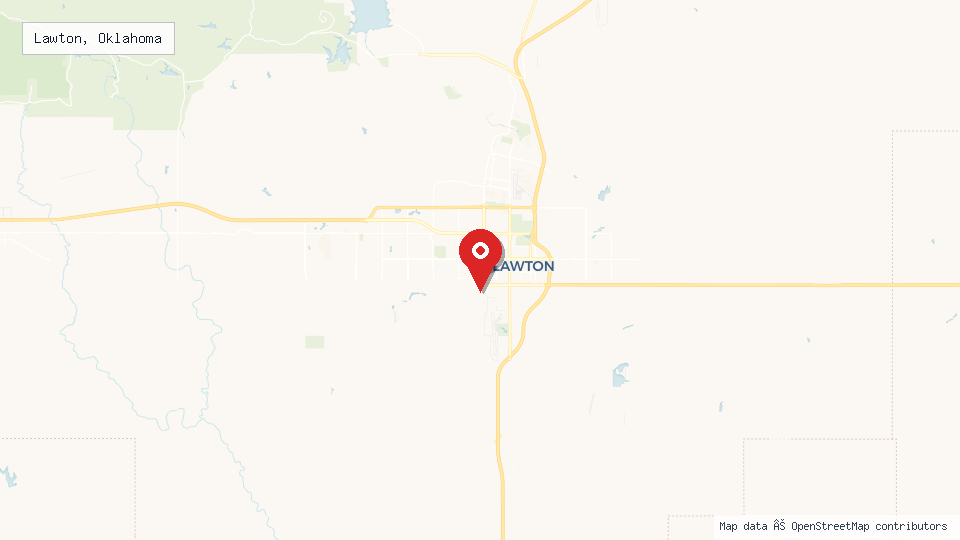 Street map of Lawton, Oklahoma with location pin