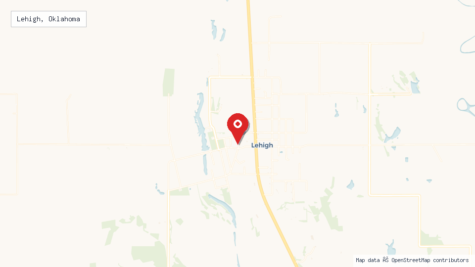 Street map of Lehigh, Oklahoma with location pin