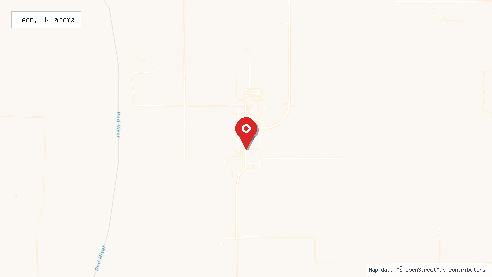 Street map of Leon, Oklahoma with location pin