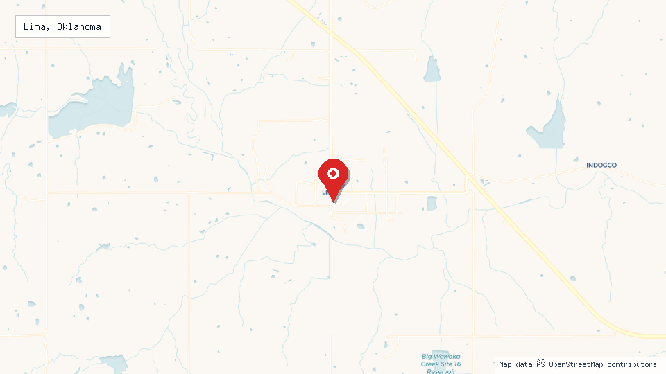 Street map of Lima, Oklahoma with location pin