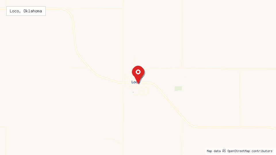 Street map of Loco, Oklahoma with location pin