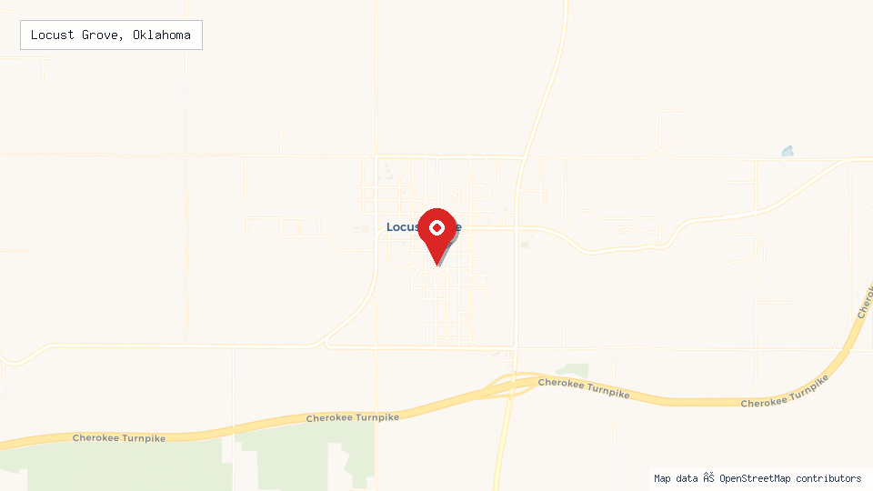 Street map of Locust Grove, Oklahoma with location pin