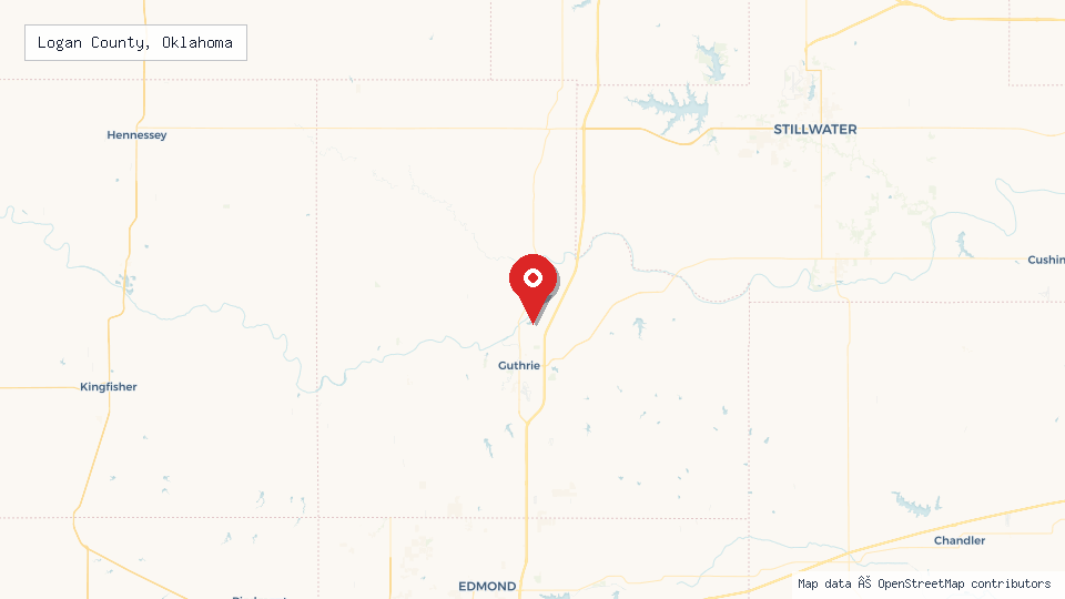 Street map of Logan County, Oklahoma with location pin