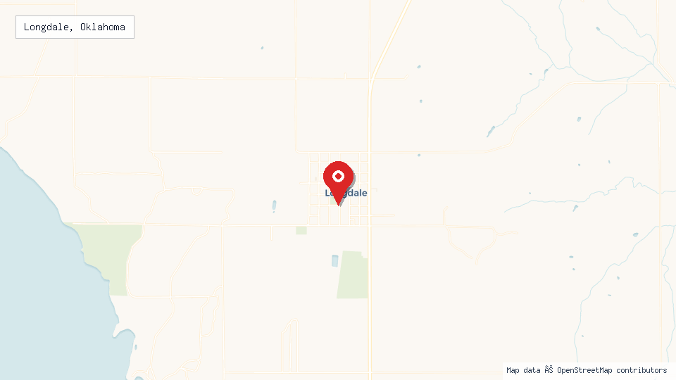 Street map of Longdale, Oklahoma with location pin