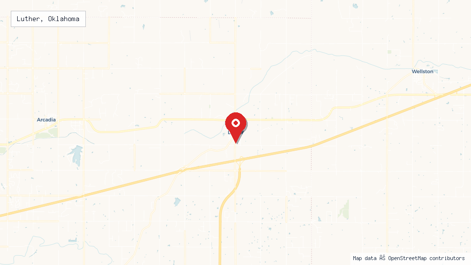 Street map of Luther, Oklahoma with location pin