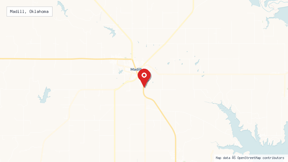 Street map of Madill, Oklahoma with location pin