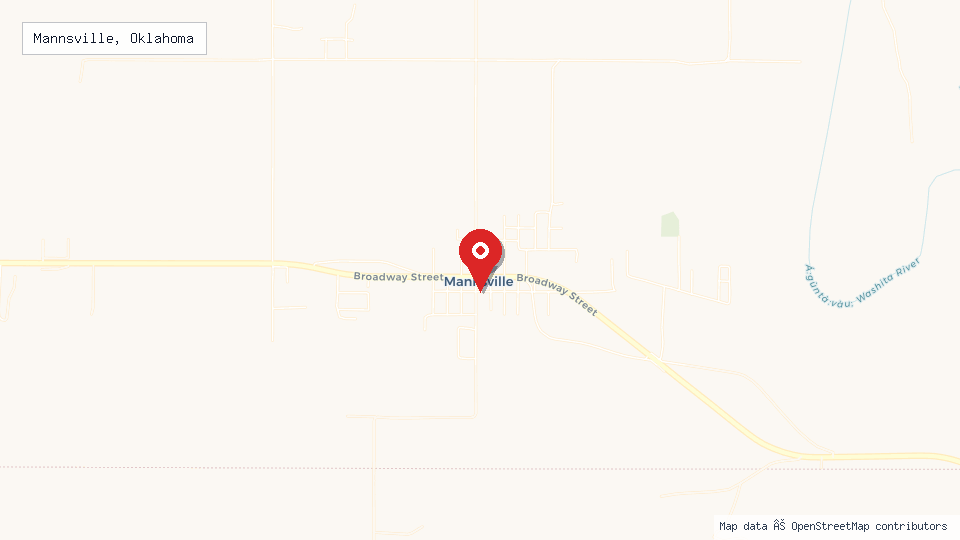 Street map of Mannsville, Oklahoma with location pin