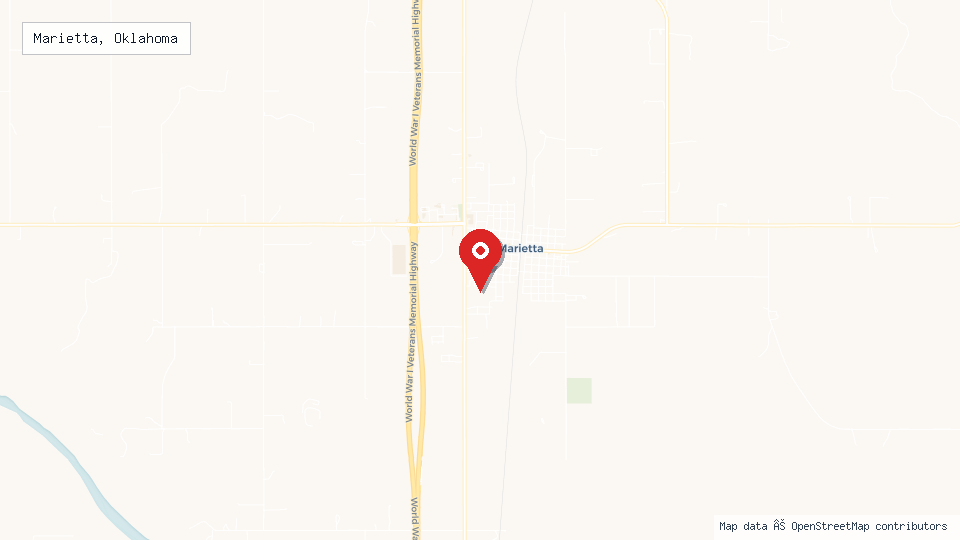 Street map of Marietta, Oklahoma with location pin
