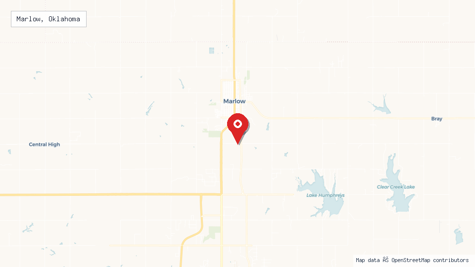 Street map of Marlow, Oklahoma with location pin