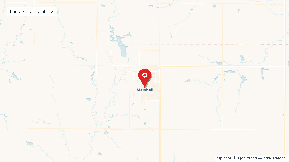 Street map of Marshall, Oklahoma with location pin