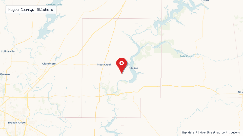 Street map of Mayes County, Oklahoma with location pin