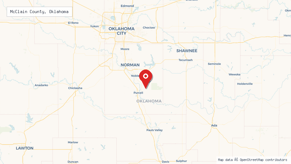 Street map of McClain County, Oklahoma with location pin