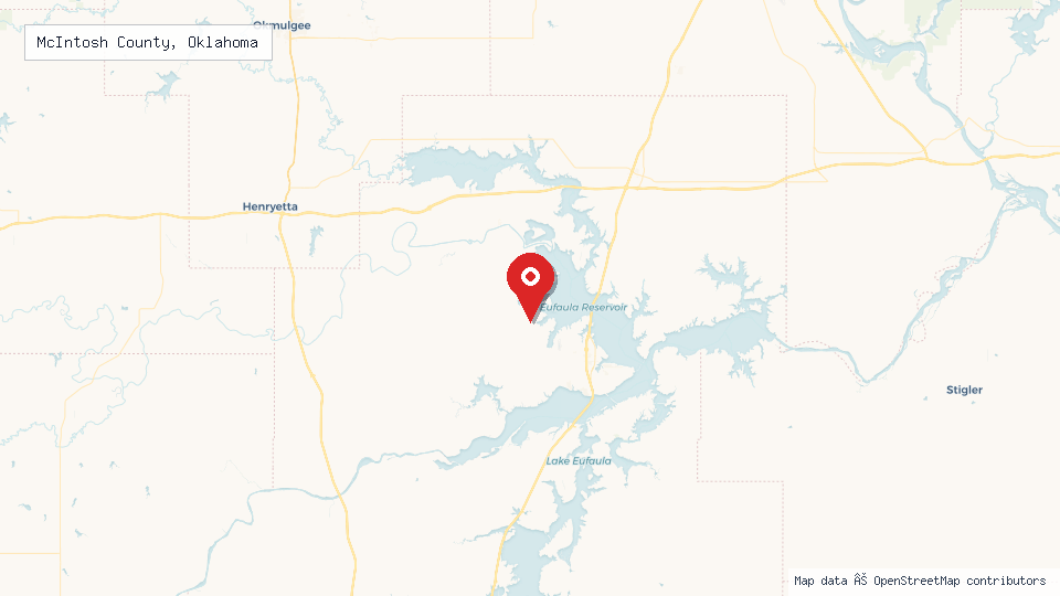 Street map of McIntosh County, Oklahoma with location pin