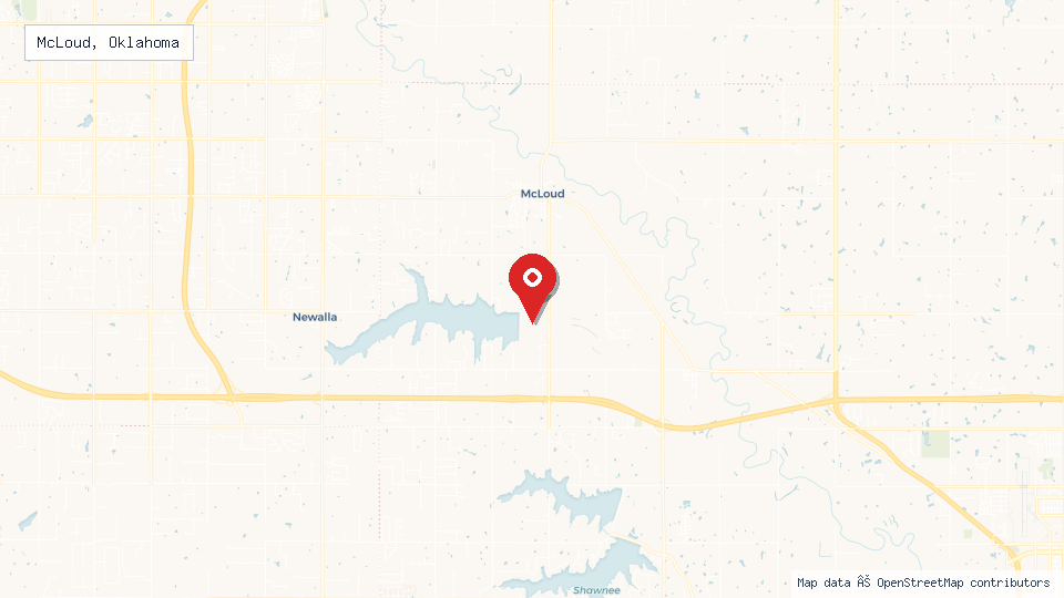Street map of McLoud, Oklahoma with location pin