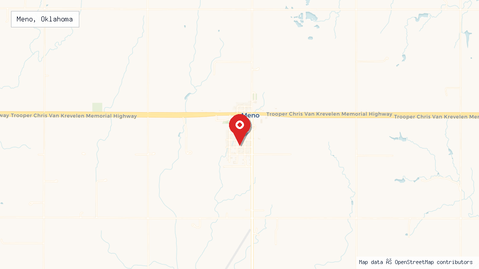Street map of Meno, Oklahoma with location pin