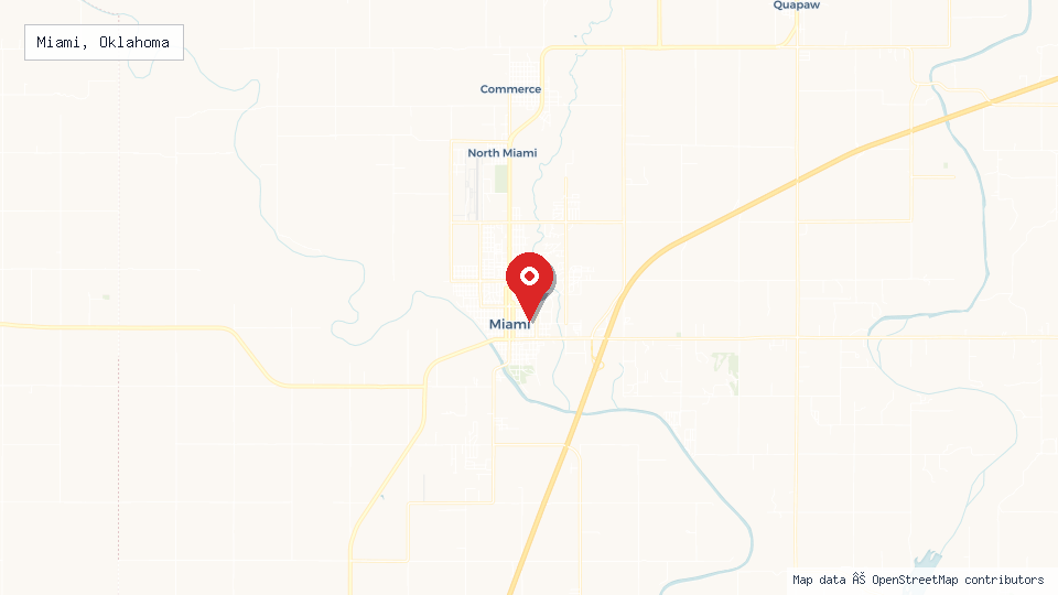 Street map of Miami, Oklahoma with location pin