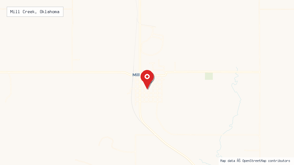 Street map of Mill Creek, Oklahoma with location pin
