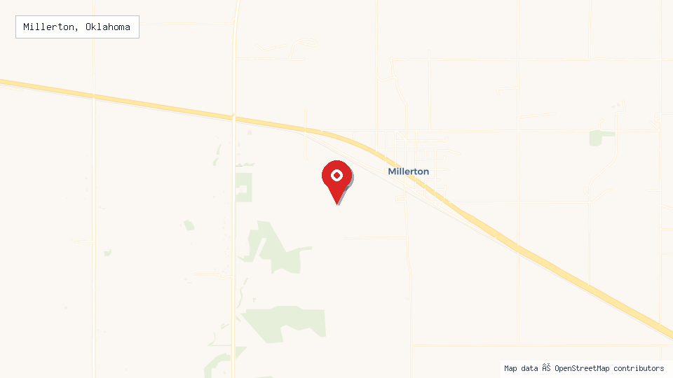Street map of Millerton, Oklahoma with location pin
