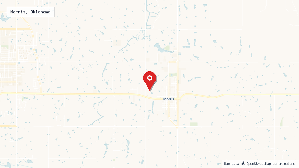 Street map of Morris, Oklahoma with location pin