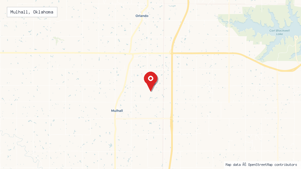 Street map of Mulhall, Oklahoma with location pin