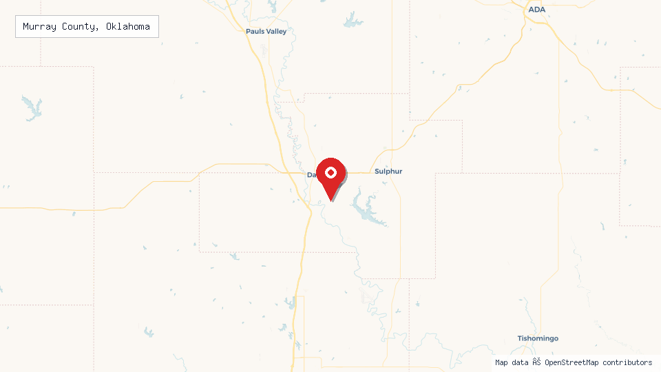 Street map of Murray County, Oklahoma with location pin
