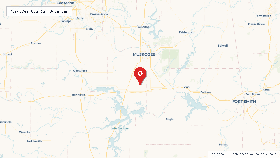 Street map of Muskogee County, Oklahoma with location pin