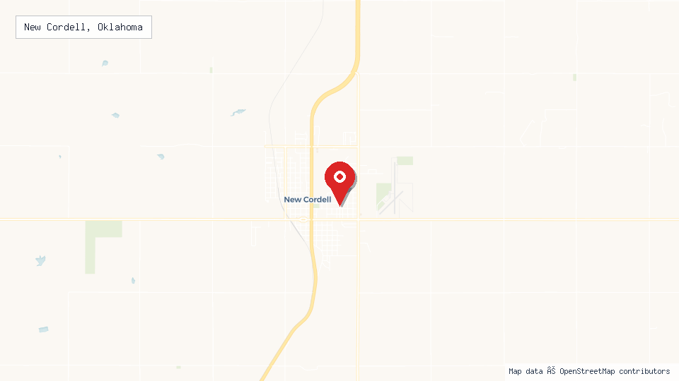Street map of New Cordell, Oklahoma with location pin