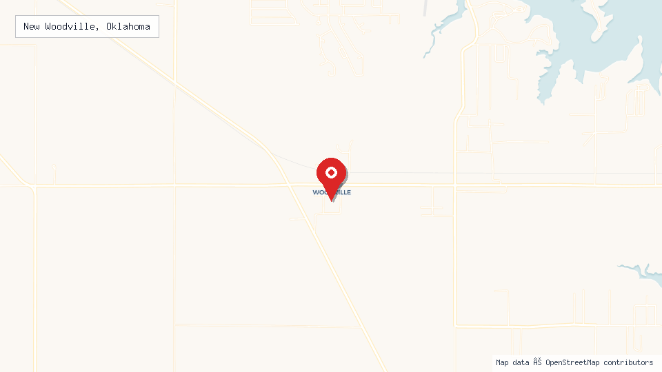 Street map of New Woodville, Oklahoma with location pin
