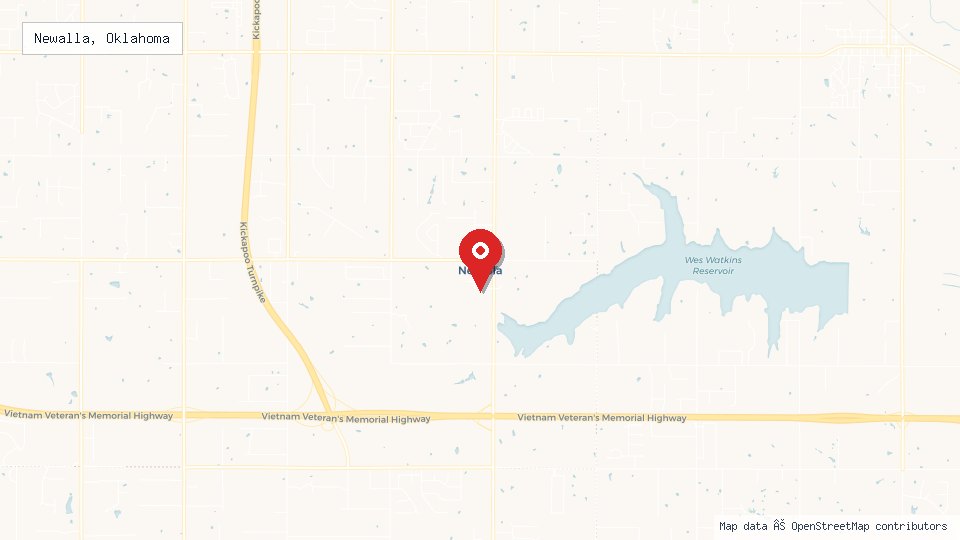 Street map of Newalla, Oklahoma with location pin