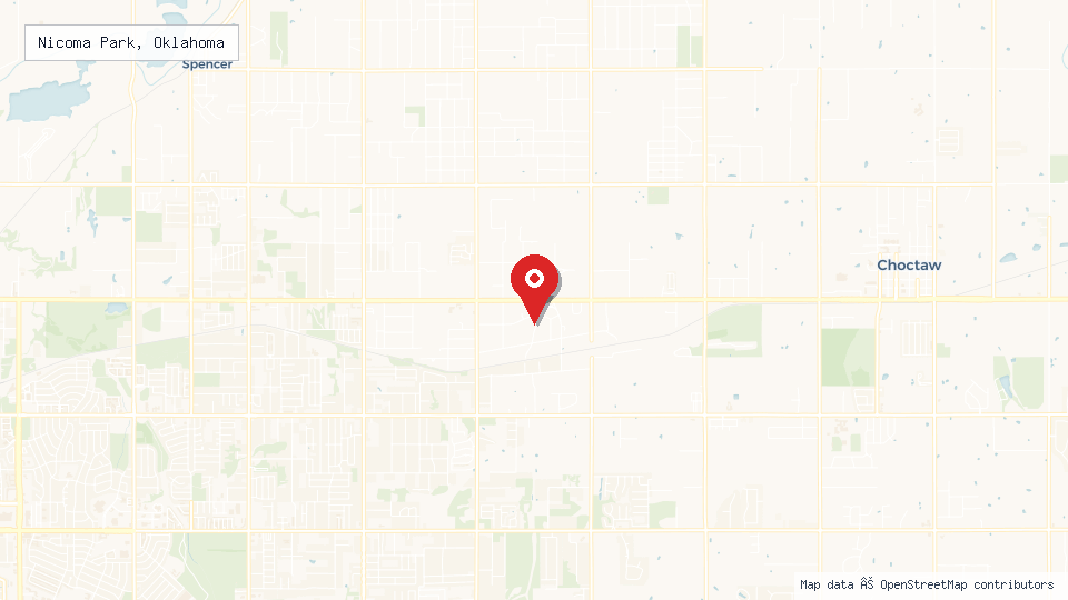 Street map of Nicoma Park, Oklahoma with location pin