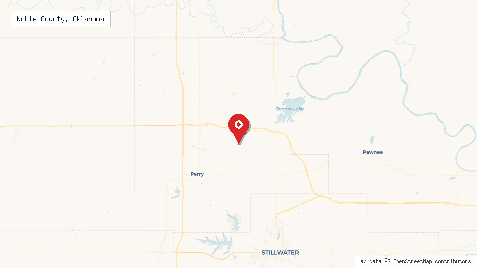 Street map of Noble County, Oklahoma with location pin